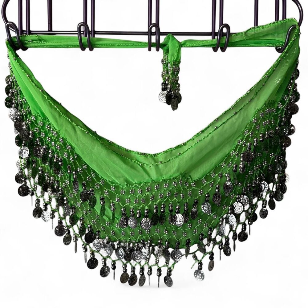 Green And Silver Belly Dancing Gypsy Renaissance Faire Coin Hip Wrap Accessory